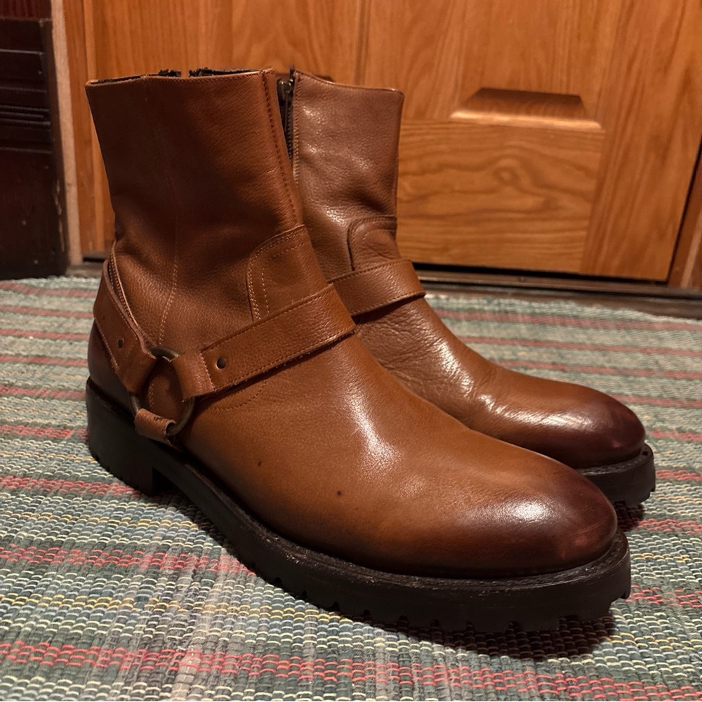 Freebird By Steven Mens Brown Leather Zipper Biker Boot Size 13 Ozzie - Picture 1 of 7